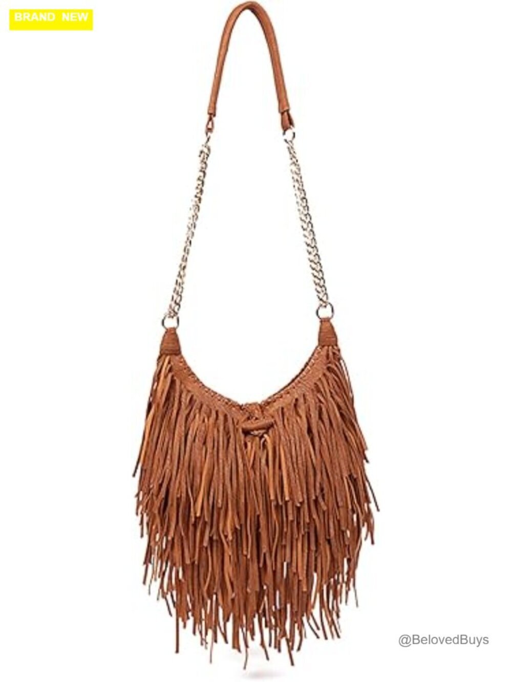 Faux Suede Leather Crossbody Bag with Tassel Chain Shoulder Handbag
